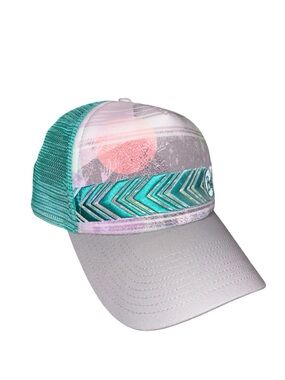 Buff Aqua & Gray Sun Print Mesh Snapback Trucker Hat Cap Women's One Size